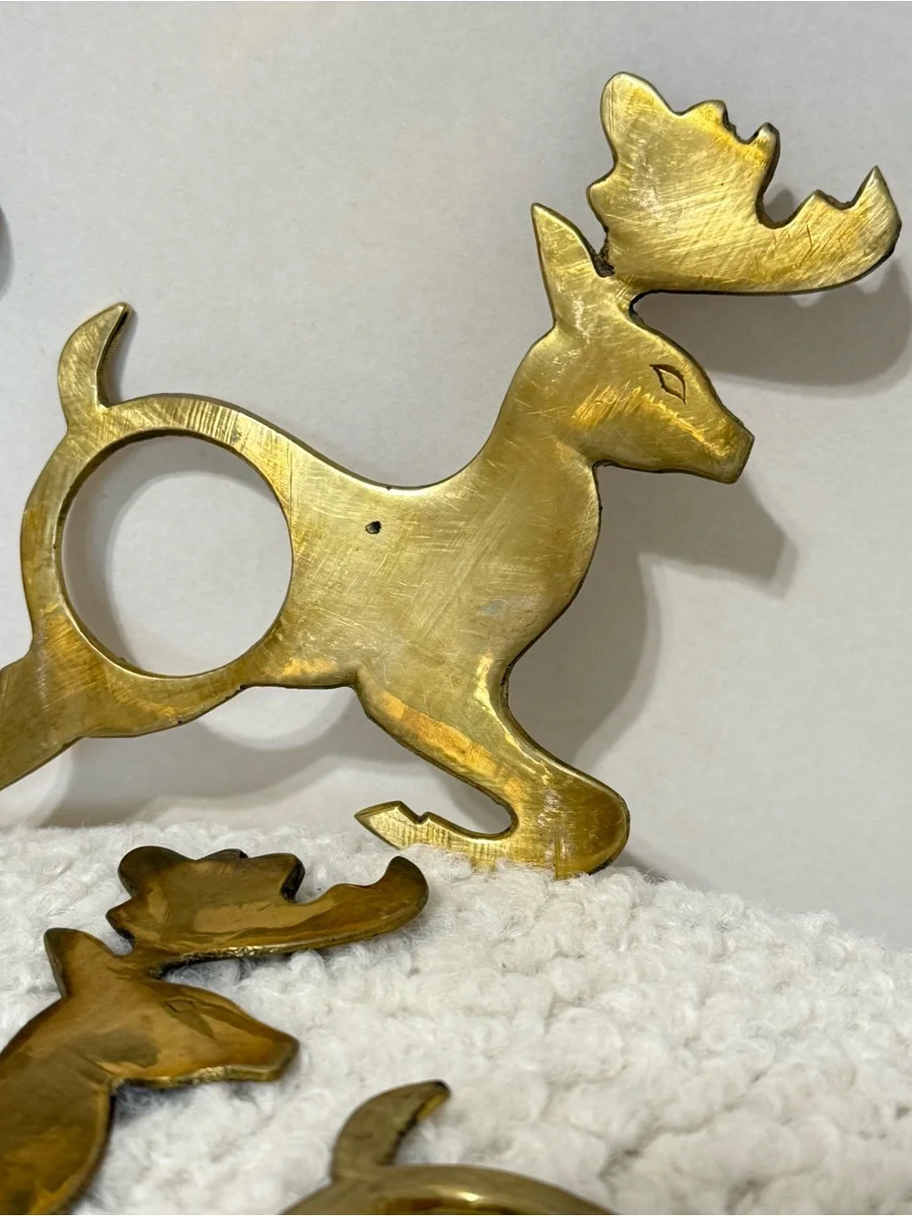 Set Of 10 Vintage India Brass Reindeer Napkin Rings Christmas Holiday Very Nice!